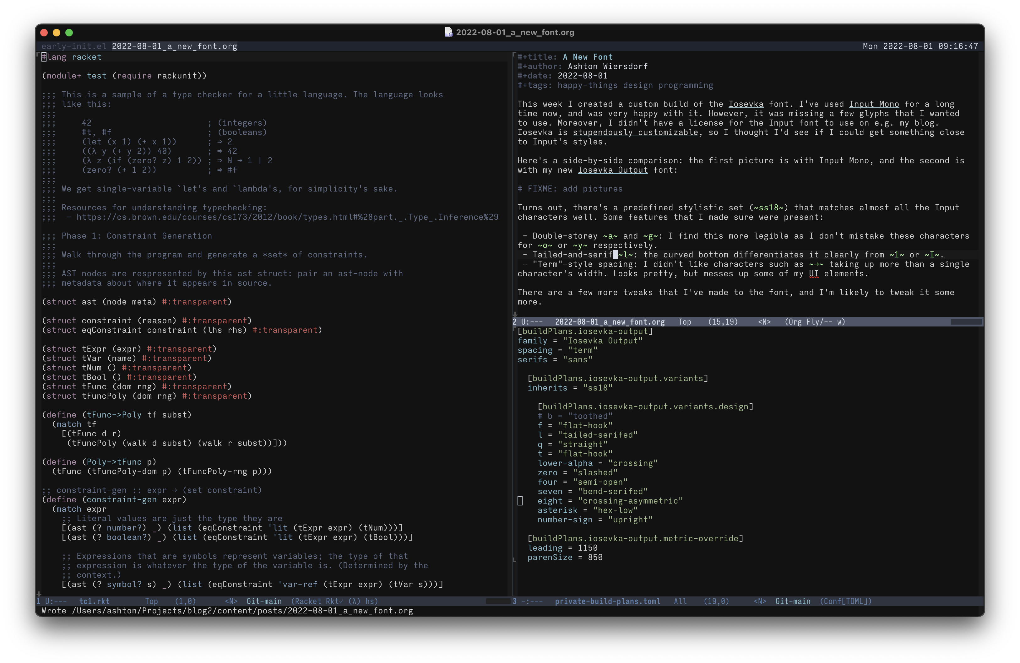 Figure 2: Iosevka Output at 13pt font